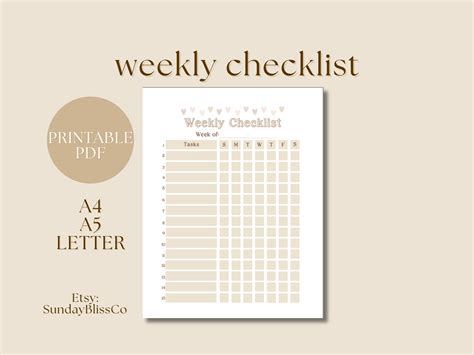 Free Printable Weekly Checklist 的图像结果