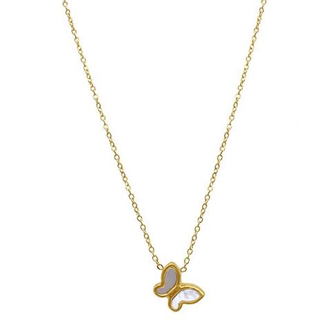 Adornia 14k Gold Plated White Mother-of-Pearl Butterfly Pendant Necklace