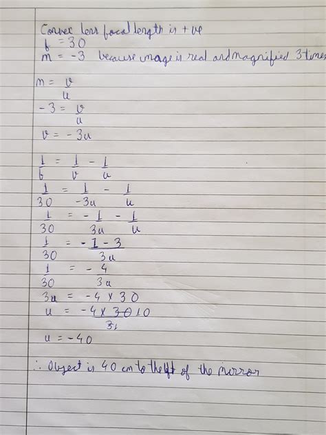 A convex lens of focal length 30 cm produces a real image 3 times ...