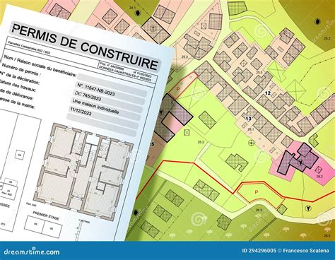 Building Permit Written in French - PERMIS DE CONSTRUIRE - Imaginary General Urban Plan Stock ...