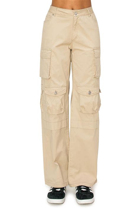 Cali1850 Women’s Twill Cargo Pants Low Rise Wide Leg 10 Multi Pockets ...