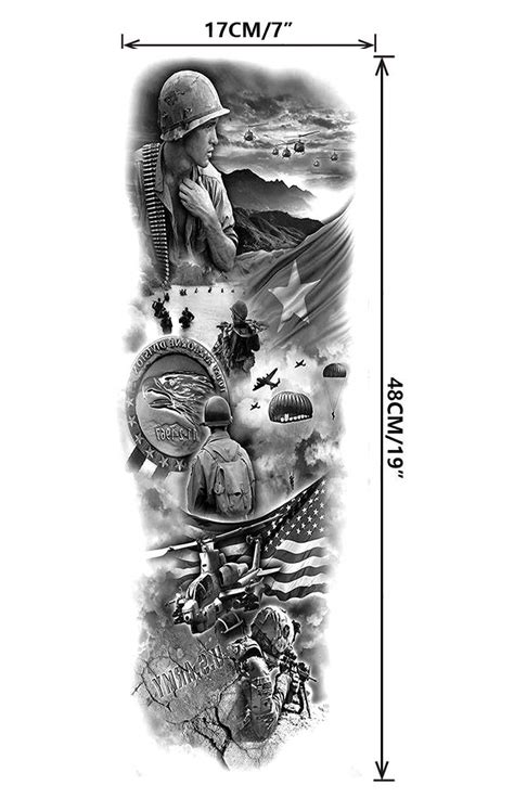 Military Temporary Sleeve Tattoos, 8-Sheet Large Full Arm Sleeve War ...