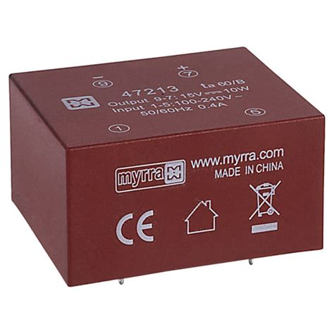 47213 Myrra | Myrra 15V dc 1 Output PCB Mount PCB Transformer, 10W ...