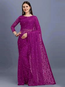 Buy LOROFY Self Design Bollywood Net Purple Sarees Online @ Best Price ...