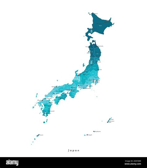 Vector isolated illustration. Simplified administrative map of Japan. Blue shapes of regions ...