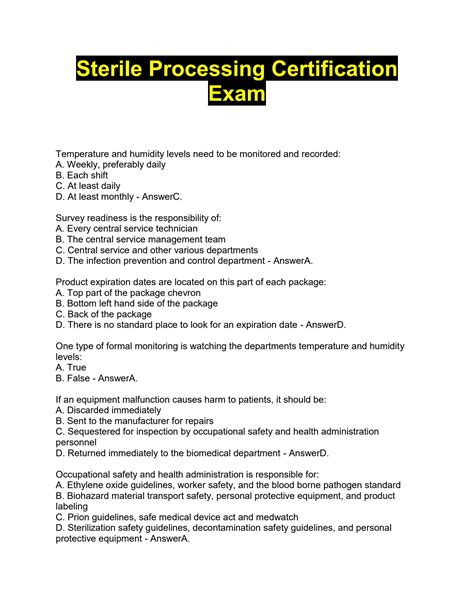 SOLUTION: Sterile processing certification exam - Studypool