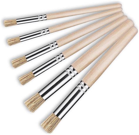 KMZ 6Pcs Wooden Stencil Brushes Natural Bristle Paint Brushes Acrylic ...