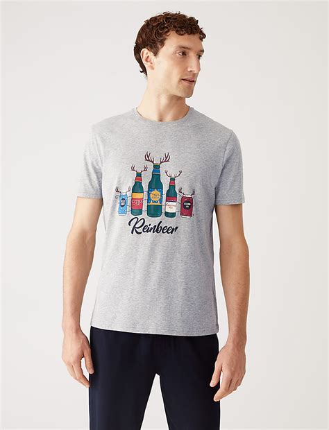Buy Pure Cotton Reinbeer Print Loungewear Top at Marks & Spencer