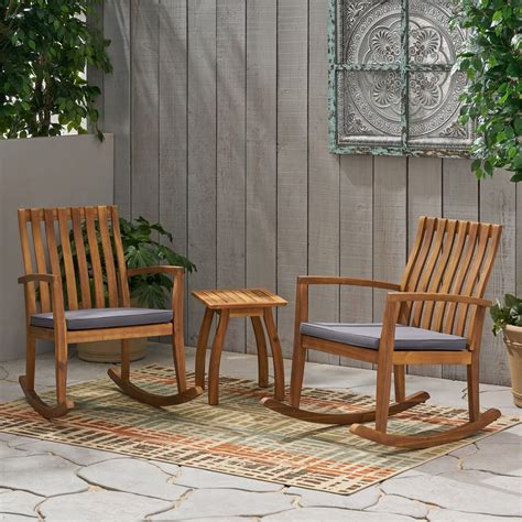 Outdoor 2 Seater Rocking Chair Set with Side Table, Teak and Dark Gray ...