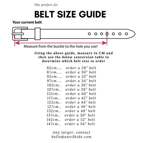 Leather Belt Size Guides and Colour Chart – Anvil Hide