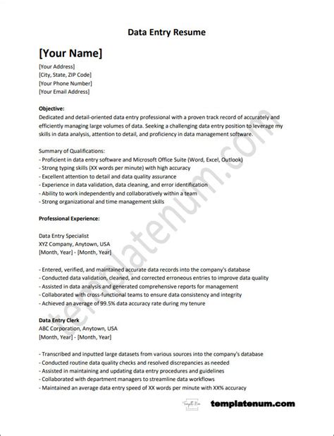 Image result for Data Entry Resume Summary