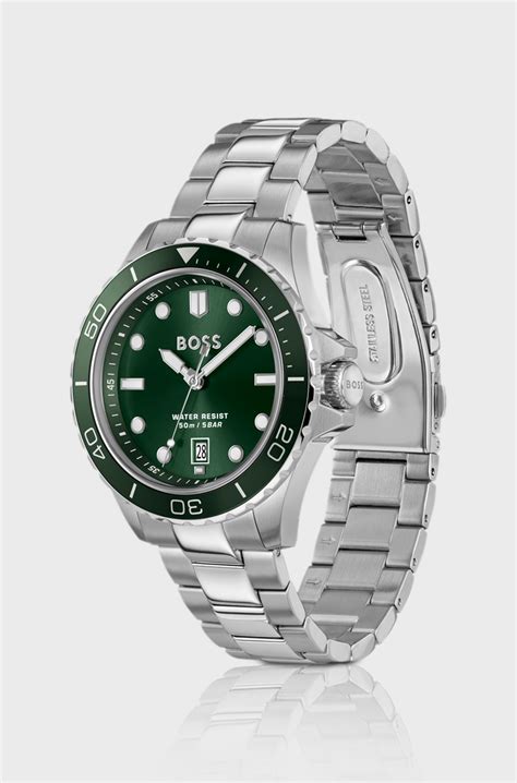 BOSS - TROPER SPORT Green-dial watch with steel bracelet - Silver tone