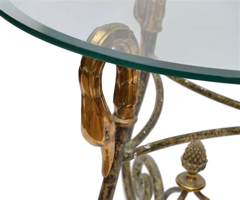 Hollywood Regency Wrought Iron Side Table from Italy with Brass Swan ...