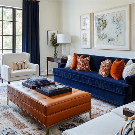 Stunning mix of burnt orange, navy blue, and white enhances this cozy ...