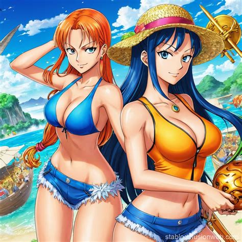 one piece characters nico robin and nami Prompts | Stable Diffusion Online