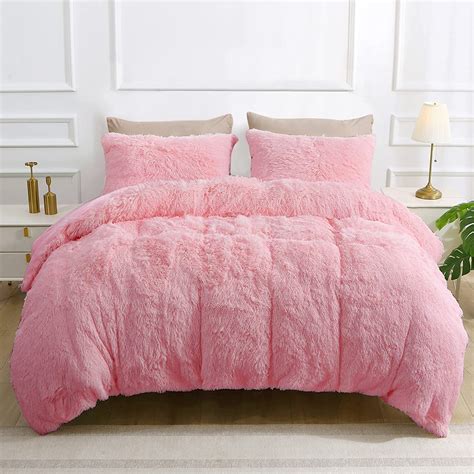 Fluffy Shaggy Full Duvet Cover 3 Pieces, Plush Faux Fur and Velvet ...