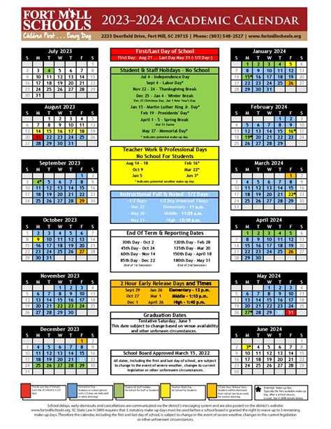 Fort Mill School District Calendar 2023-2024 in PDF