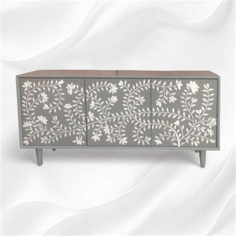 Bone Flower Media Console Grey – Luxury Handicrafts