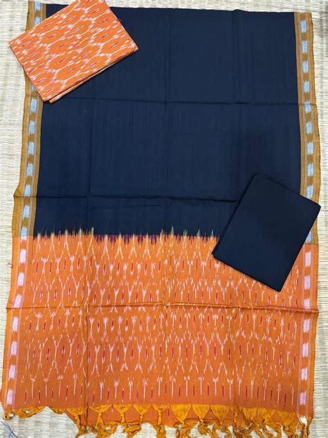 Ikkat Dress Material Black Orange – pochampallysarees.com