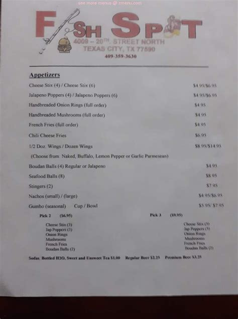 Menu at Fish Spot restaurant, Texas City