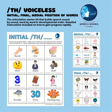 Voiceless /TH/ Articulation Worksheets – Initial, Medial, Final Word ...