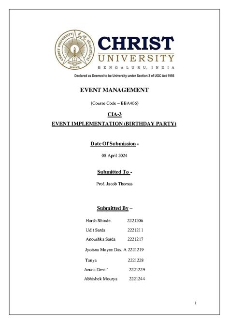 Event Management(CIA 3) - EVENT MANAGEMENT (Course Code – BBA466) CIA ...