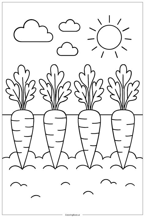 Carrots Growing In A Garden Row Coloring Page (Free PDF&PNG Printable)