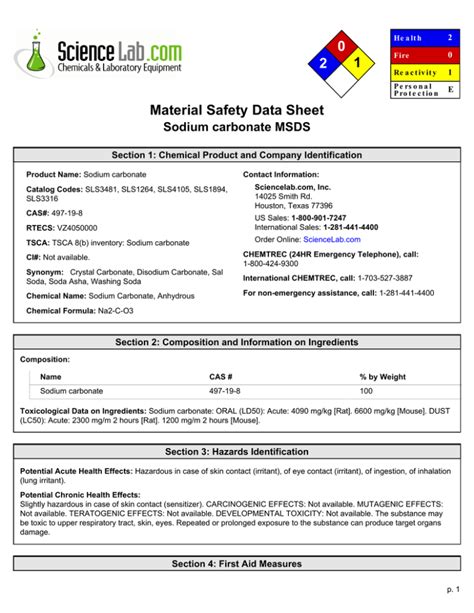 Sodium Carbonate MSDS: Safety Data Sheet
