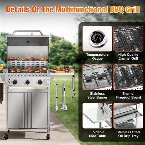 Electactic G31 Gas Grill, 3-Burner Gas Grill with Folding Side India | Ubuy