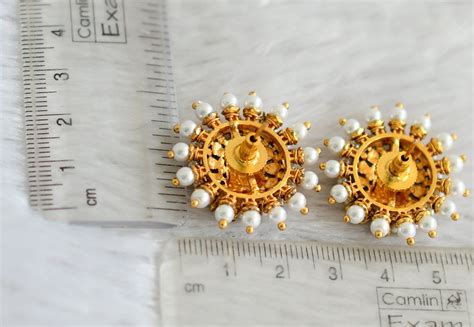 Antique finish pearl beaded big lakshmi stud dj-48485 – dreamjwell