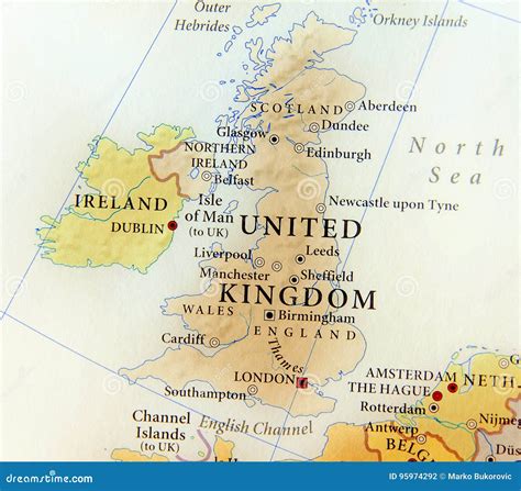 Geographic Map of European Country United Kingdom with Important Cities Stock Photo - Image of ...