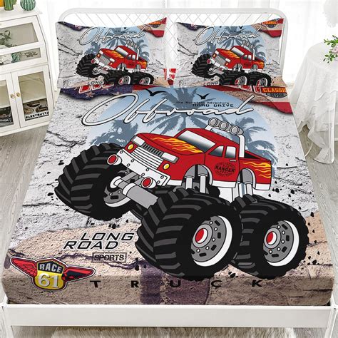 Amazon.com: AILONEN Red Trucks Fitted Sheet Twin Size, 3D Print Monster ...