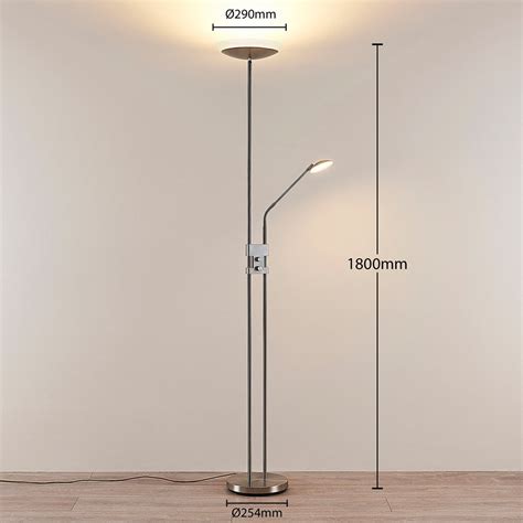 Jonne LED uplighter floor lamp, reading arm, dimmable, round | Lights.co.uk