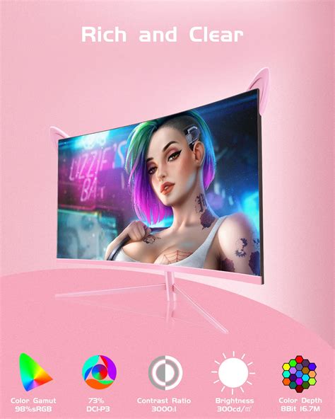 27inch Curved Pink Monitor With Speakers Tilt Adjustable – truetonegoods