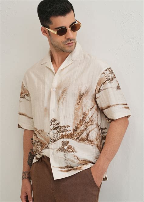 Ecru Ink Wash Placement Print Shirt