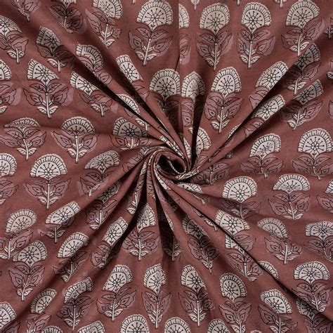 Brown Floral Hand Block Printed Dabu Kashish Fabric – Dmaasa