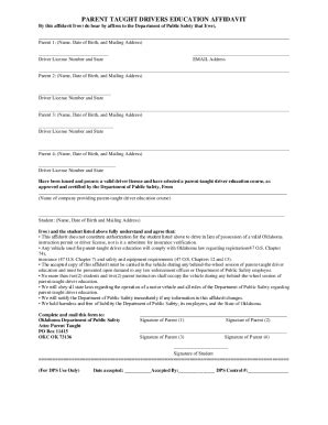 2013 Form OK Parent Taught Drivers Education Affidavit Fill Online ...
