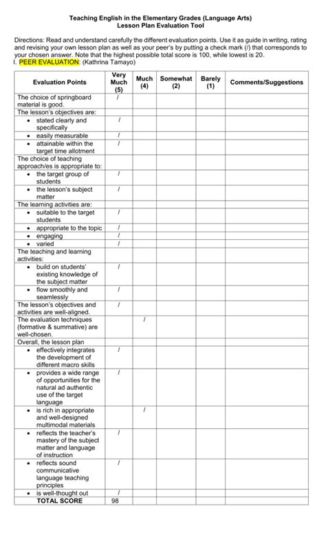 Image result for Evaluation in Lesson Plan Example