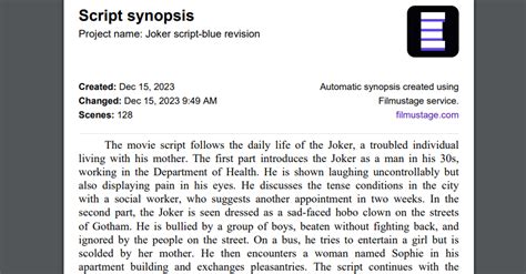 Image result for Script Synopsis Examples