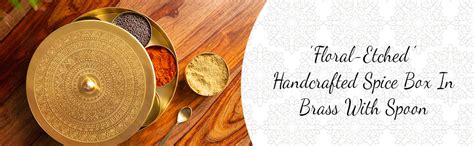 Buy ExclusiveLane 'Floral-Etched' Handcrafted Brass Spice Box Set for ...