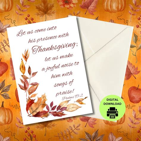 Printable Bible Verse Thanksgiving Card, Downloadable Religious Autumn ...