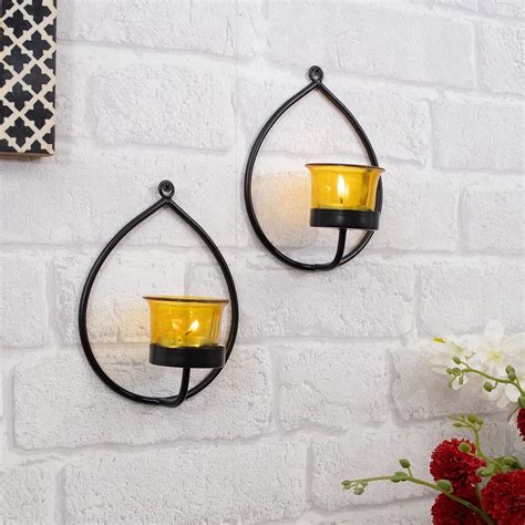 Buy Homesake Metal Black Drop Wall Sconce/Candle Holder, Pack of 2 ...