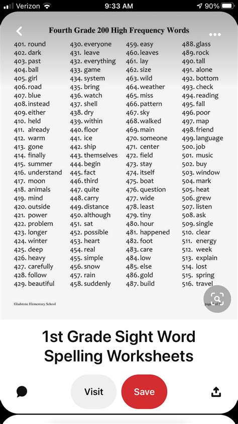 5th Grade High Frequency Words