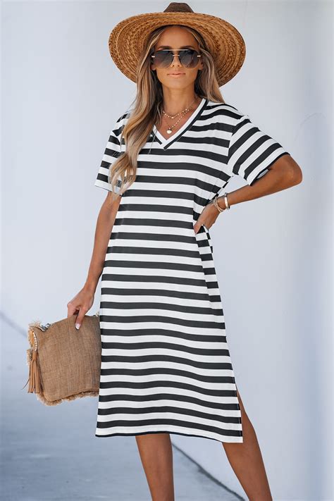 Striped V-Neck Maxi Dress