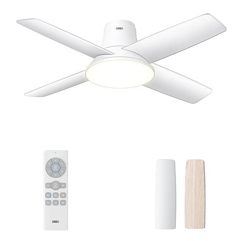 DREO 44-in White Indoor Flush Mount Ceiling Fan with Light and Remote ...