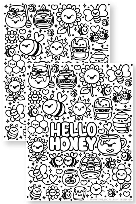 Free Printable Hello Honey Coloring Page (Cute Romantic Bee & Honey Jar ...