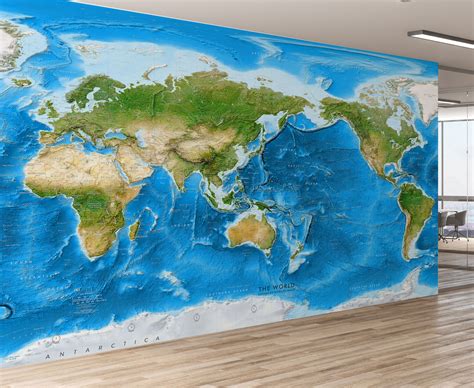 Physical World Map Mural Wallpaper World Map Mural