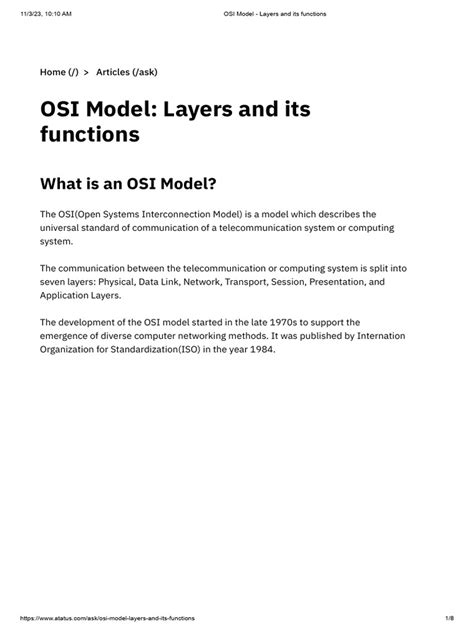 OSI Model - Layers and Its Functions | PDF | Osi Model | Computer Network