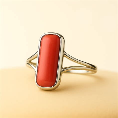 Natural Coral Ring | Red Capsule Cut | Certified Gemstone in Sterling ...