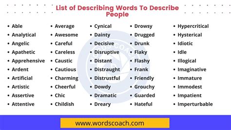 List of Describing Words - Word Coach